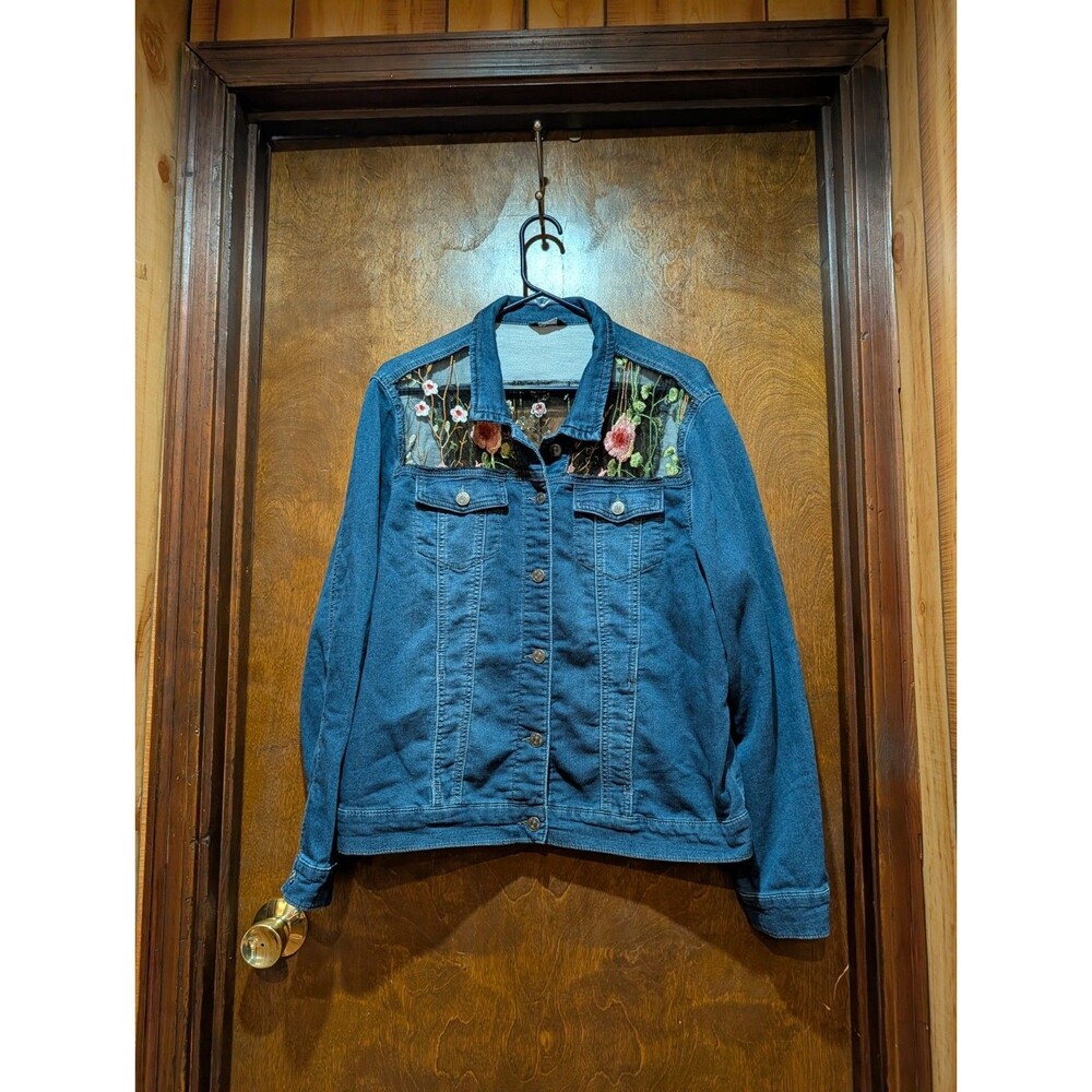 Buffalo David Bitton Upcycle Denim Jacket Floral,Lace, Embroidered, XL